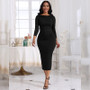 Chic Solid Color Slim Fit Casual Fall Slim Long Sleeve Women's Midi Bodycon Dress