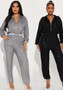 Women Autumn and Winter Sequined Sexy V-Neck Long Sleeve Zipper Jumpsuit