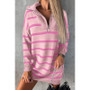 Women Autumn and Winter V-neck Long Sleeve Striped Loose Casual Knitting Sweater Dress