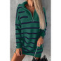 Women Autumn and Winter V-neck Long Sleeve Striped Loose Casual Knitting Sweater Dress