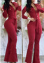 Women Turndown Collar Long Sleeve Bell-Bottom Jumpsuit