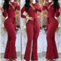 Women Turndown Collar Long Sleeve Bell-Bottom Jumpsuit