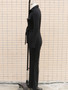 Women Turndown Collar Long Sleeve Bell-Bottom Jumpsuit