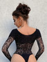 Women Beaded Mesh Long Sleeve Hollow Jumpsuit Sexy Lingerie