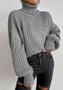 Autumn and Winter Fashion Shoulder Drop Long Sleeve Knitting Loose Pullover High Neck Sweater