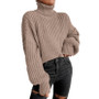 Autumn and Winter Fashion Shoulder Drop Long Sleeve Knitting Loose Pullover High Neck Sweater