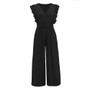 Women Sleeveless Ruffle V-Neck Wide Leg Jumpsuit