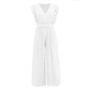 Women Sleeveless Ruffle V-Neck Wide Leg Jumpsuit