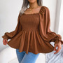 Women Casual Ruffle Edge Square Neck Long Sleeve chiffon Top