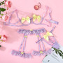 Women Bow Knot Hollow Contrast Color Sexy Lingerie Set