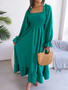 Women Casual Square Neck Bell Bottom Ruffle Maxi Dress