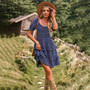 Women Romantic French Short Sleeve Cascading Ruffles Dress