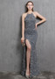 Summer Elegant Sequins Sleeveless Halter Split Evening Dress