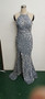 Summer Elegant Sequins Sleeveless Halter Split Evening Dress