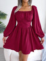 Women Casual Solid Ruffle Edge Square Neck Dress