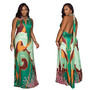 Fashionable Women's Sexy Printed Sleeveless Low Back Maxi Dress