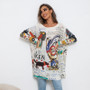 Plus Size Cartoon Print Sweater Long Sleeve Women Casual Pullover Loose Knitting Shirt Top