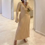 Autumn And Winter Casual Slim Waist V-Neck Wide Ribbed Slim Fit Knitting Long Dress For Women