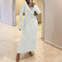 Autumn And Winter Casual Slim Waist V-Neck Wide Ribbed Slim Fit Knitting Long Dress For Women