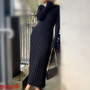 Autumn And Winter Casual Slim Waist V-Neck Wide Ribbed Slim Fit Knitting Long Dress For Women