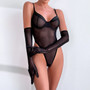 Sexy One-Piece Sexy See-Through Basic Slim Fit Bodysuit With Gloves For Women