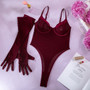 Sexy One-Piece Sexy See-Through Basic Slim Fit Bodysuit With Gloves For Women