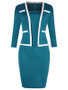 Women's Three Quarter Sleeve Fake Two Piece Patchwork Professional Bodycon Dress