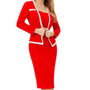 Women's Three Quarter Sleeve Fake Two Piece Patchwork Professional Bodycon Dress