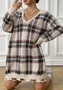 Women Autumn and Winter Contrast Color Patchwork Plaid Long Sleeve Casual Sweater Dress