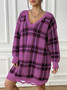 Women Autumn and Winter Contrast Color Patchwork Plaid Long Sleeve Casual Sweater Dress