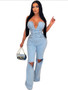 Women Sexy Sexy Backless Style Ripped Denim Jumpsuit