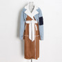 Women Autumn/Winter Turndown Collar Long Sleeve Lace-Fly Lamb Maxi Colorblock Denim Coat