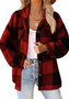 Women Autumn and Winter Pocket Plaid Sherpa Jacket Button Plush Jacket