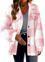 Women Autumn and Winter Pocket Plaid Sherpa Jacket Button Plush Jacket