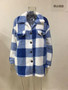 Women Autumn and Winter Pocket Plaid Sherpa Jacket Button Plush Jacket