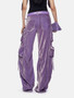 Women Fall Patchwork Pocket  Velvet Pants Straight Leg Cargo Pants