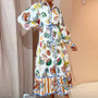 Women Chic Balloon Sleeve Turndown Collar Long Sleeve Dress