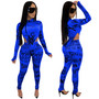 Women Letter Printed Long Sleeve Bodysuit and Pant Two-piece Set