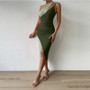 Spring Fashion Diagonal One Shoulder Suspender Dress Ribbed Contrasting Color Tight Fitting Slit Dress