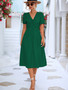 Spring Summer Solid Color Short Sleeve Knot Dress