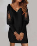 Women v-neck long sleeve printed lace patchwork dress