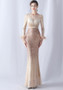 Women Gradient Beaded Velvet Evening Dress