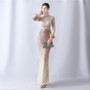 Women Gradient Beaded Velvet Evening Dress