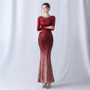 Women Gradient Beaded Velvet Evening Dress