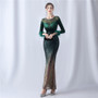 Women Gradient Beaded Velvet Evening Dress