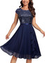 Sequined Short Sleeve Patchwork Chiffon Swing Dress Slim Sexy Bridesmaid Dress