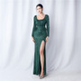 Sequined Long-Sleeved Evening Gown