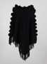 Autumn And Winter Tassel Cape Shawl Ball Round Neck Pullover Solid Color Knitting Shirt For Women