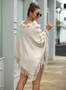 Autumn And Winter Tassel Cape Shawl Ball Round Neck Pullover Solid Color Knitting Shirt For Women