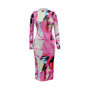 Street Fashion Women 's Round Neck Printed Slim Fit Long Sleeve Dress